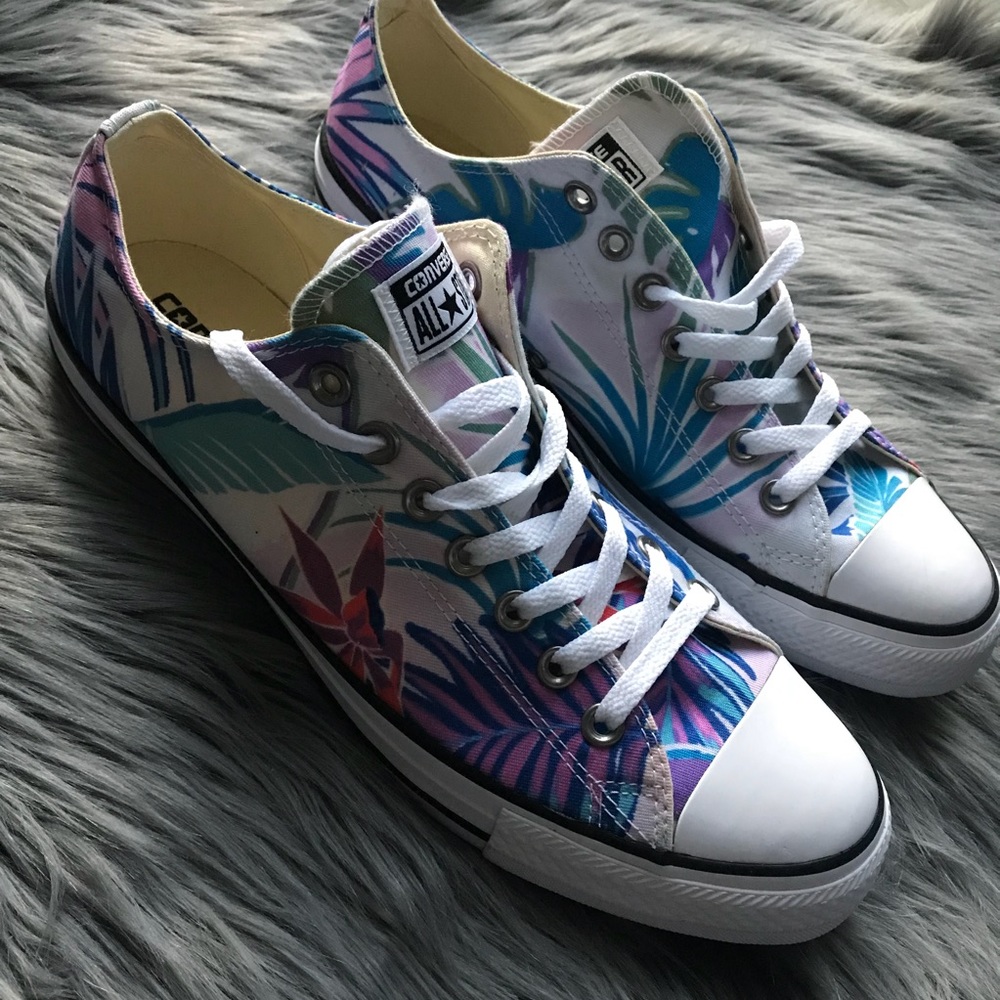 Converse low top sneakers white with pastel blue, purple, pink tropical print - Picture 4 of 8